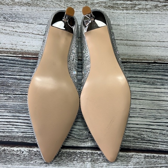 OMINE Women’s Pointed Toe Heels – Silver Rhinestone Embellished – Size 7 - Picture 5 of 11